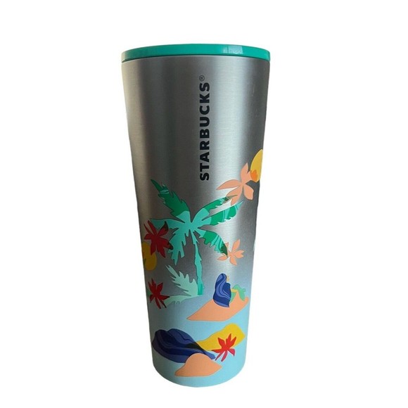Starbucks Limited  Stainless Steel Tumbler Mermaid & Palm Tree Beach Sce… - Picture 1 of 5